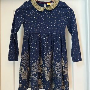 Mini Boden sequin collar woodland dress 7-8
